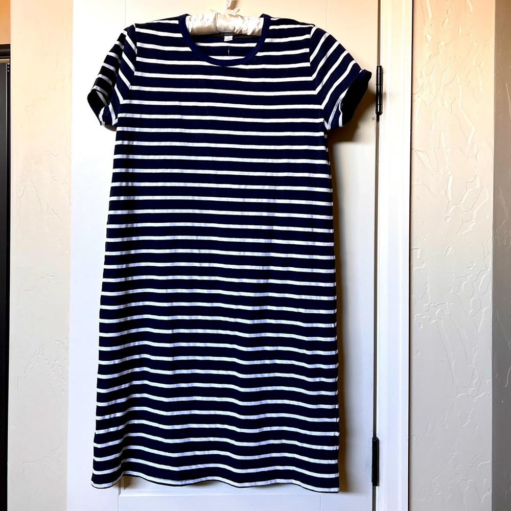 J Crew Factory navy blue/white striped summer dress, size S, NWT